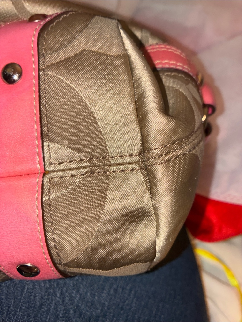 Coach Brown Signature Tote with Pink Trim-Y2K - Picture 3 of 10